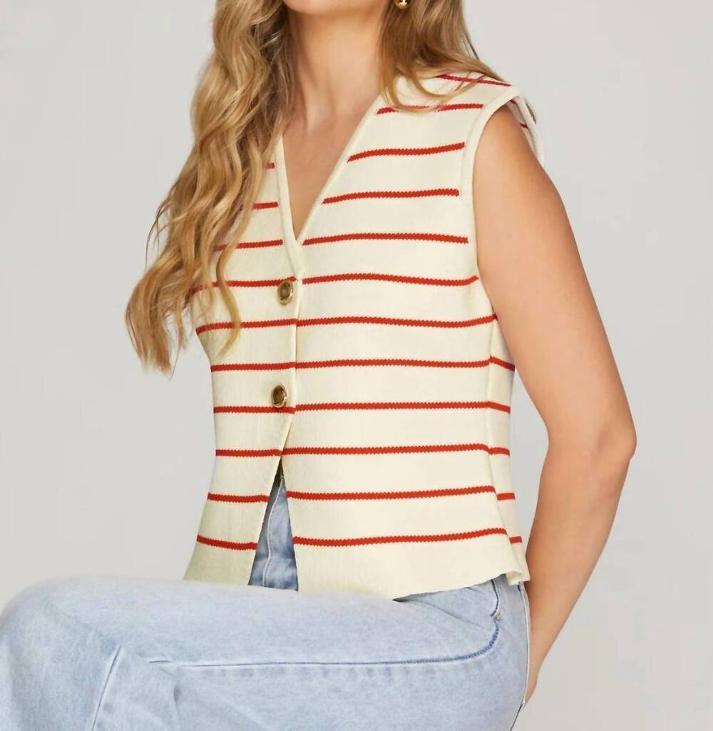 NEW SHE + SKY harbor sleveless stripe knit vest in red